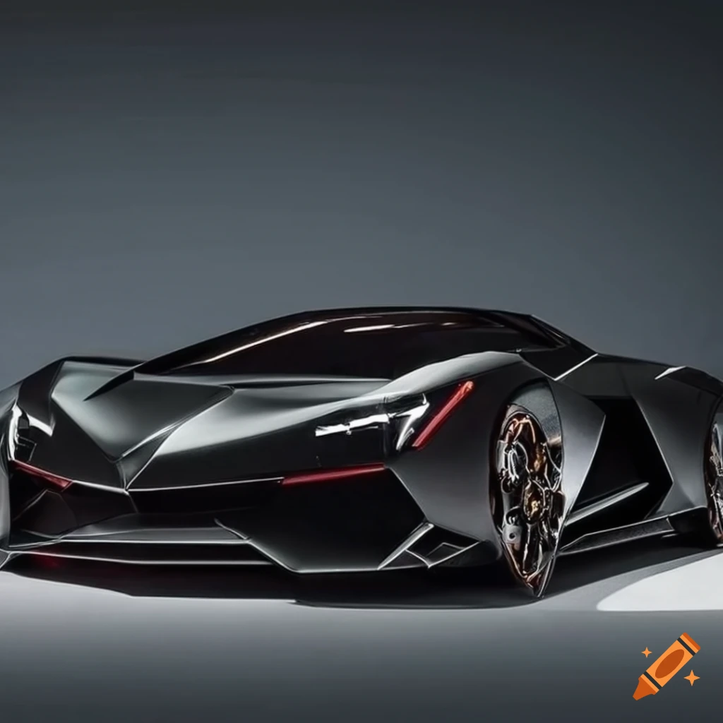 Shining black Lamborghini Terzo Millenio parked in front of a manor house