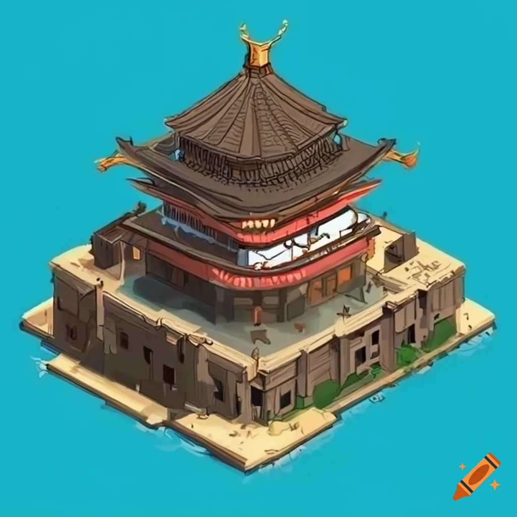 Feudal Asian city in 2D isometric view