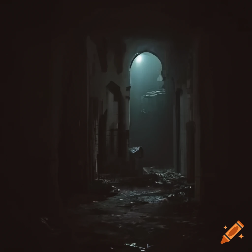 Creepy abandoned dark Arabic town at night in high definition