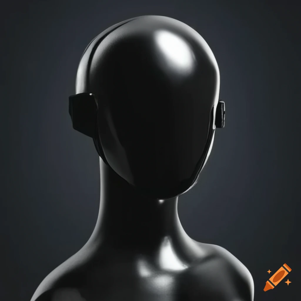 Sleek black mannequin with space helmet