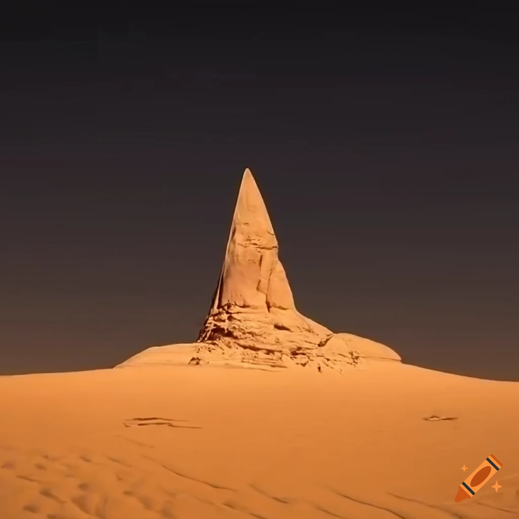 Desert with rock obelisk aligned with the sun producing golden energy ...