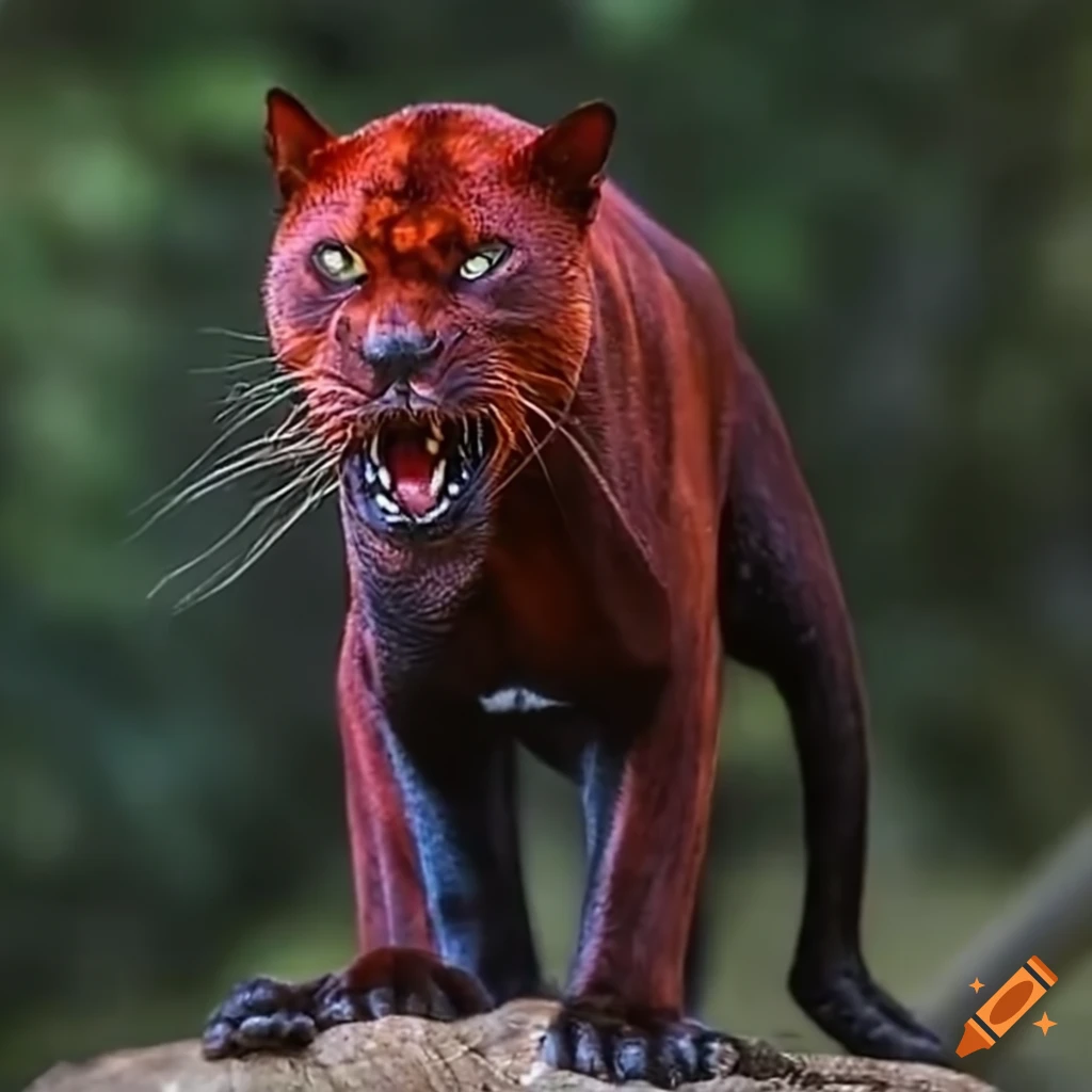 Red and angry black panther in a powerful stance
