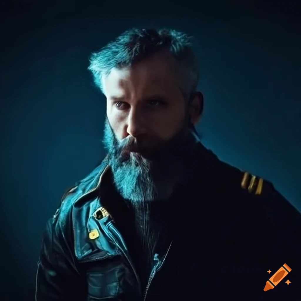 Seasoned pilot in cockpit wearing leather bomber jacket