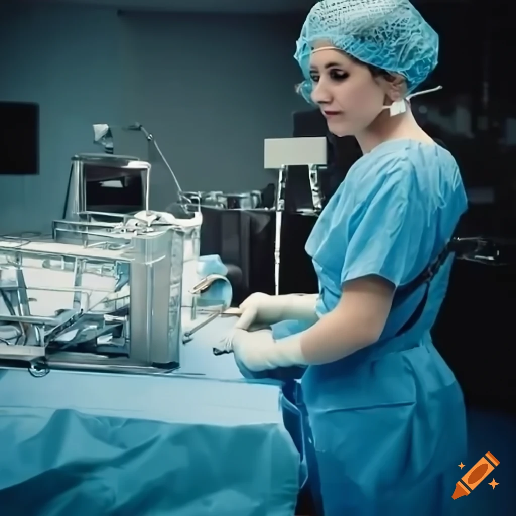 Lady surgeon in operation theater with instrument trolley
