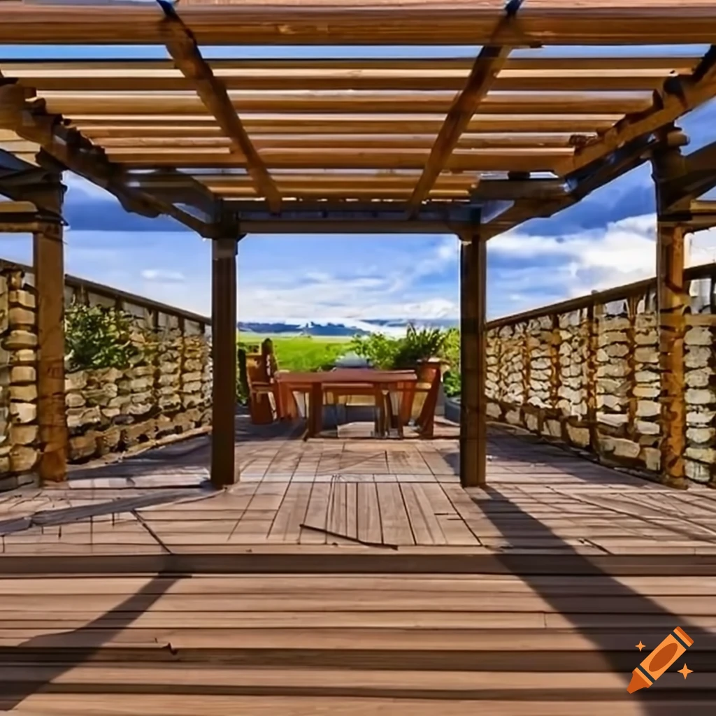 Wooden pergola with polycarbonate roof