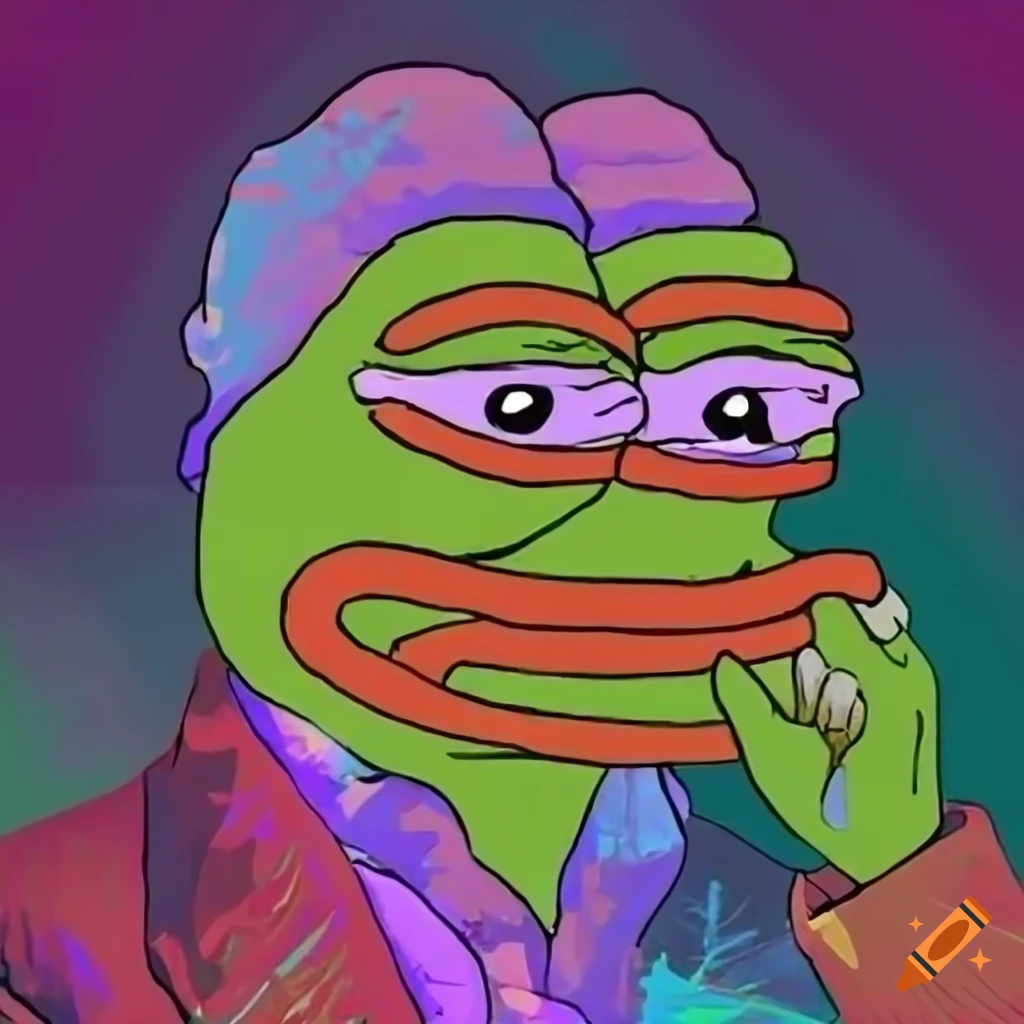 Joseph Smith depicted as a Pepe crypto meme illustration