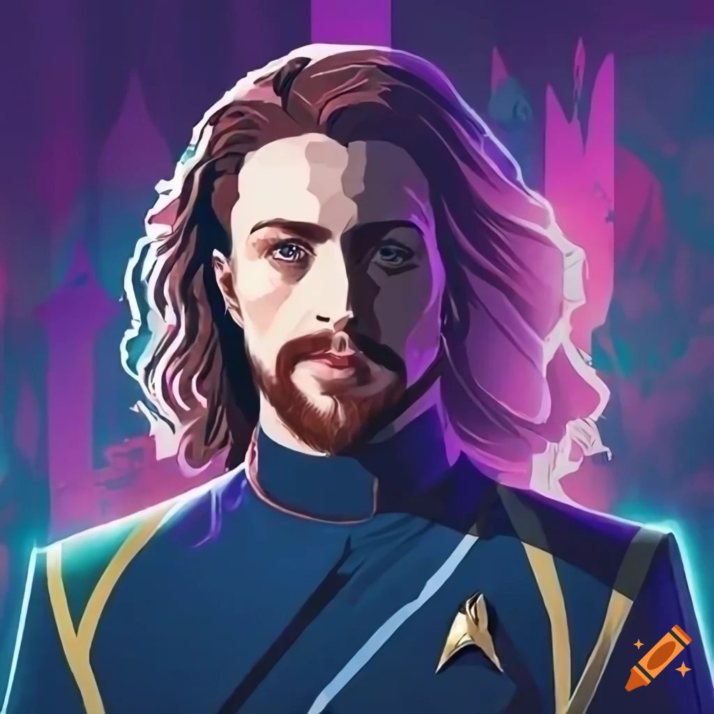 Star Trek Discovery poster with Captain and First Officer battling Metatron in vibrant isometric view