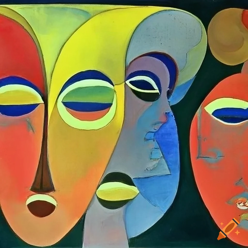 Translucent abstract faces in a painting by Max Ernst, Alan Aldridge, Heinz Edelmann