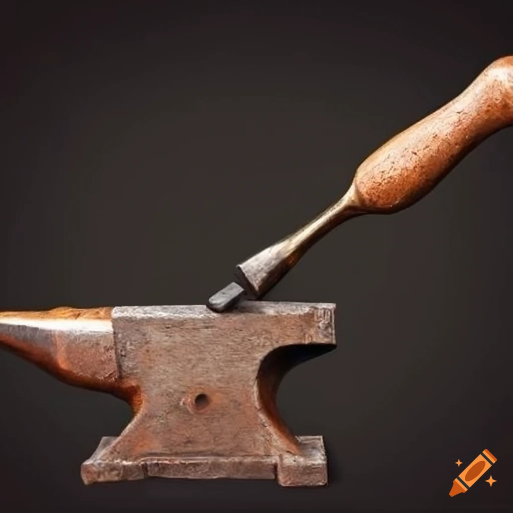 Ancient chisel and hammer on anvil