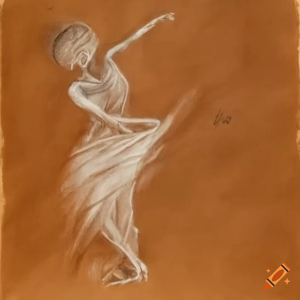 Charcoal drawing of African tribe woman dancing with grace