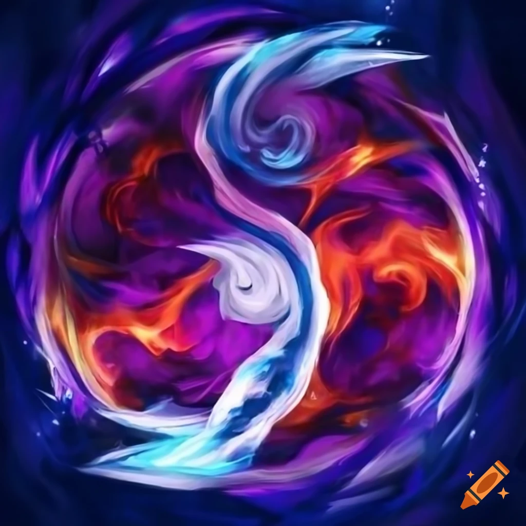Magical bolts of fire and ice swirling in a fantasy art style