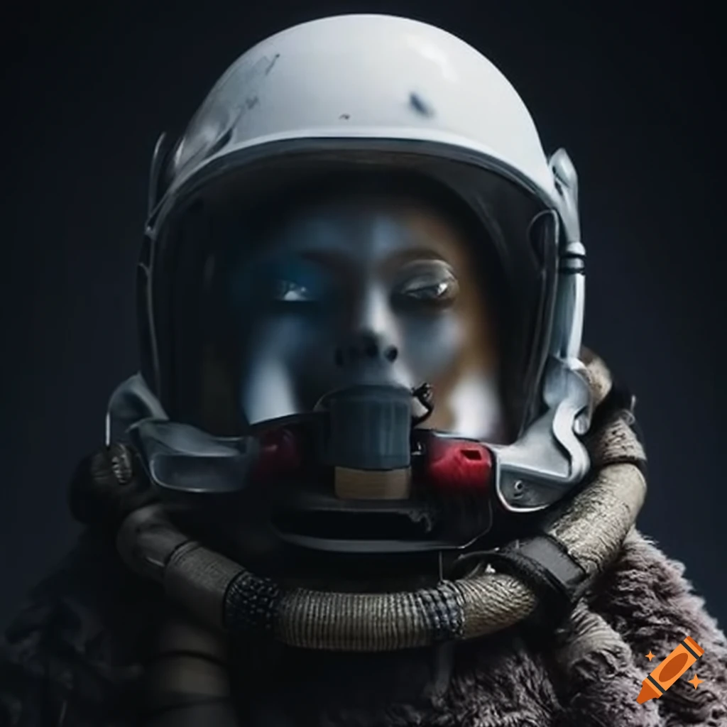 Dystopian space helmet with breathing tubes