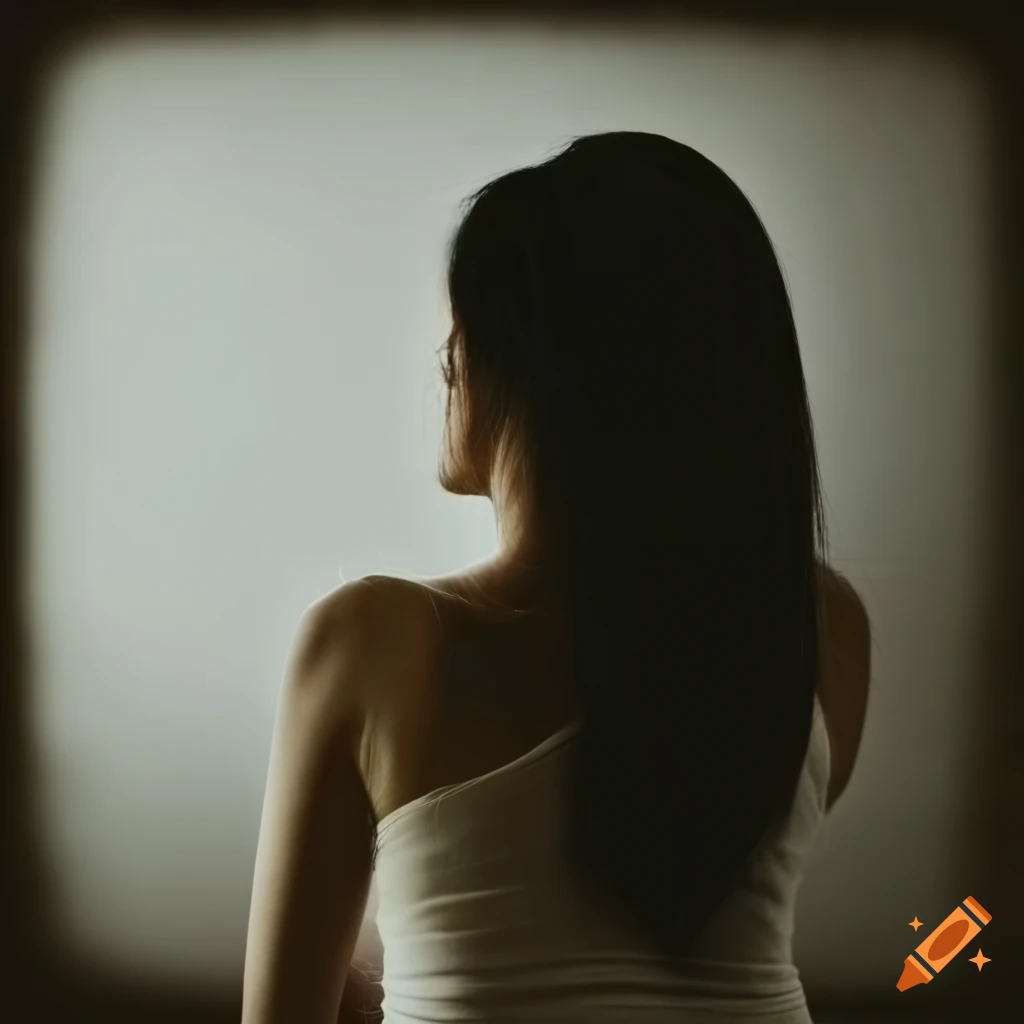 Asian woman looking up in the dark