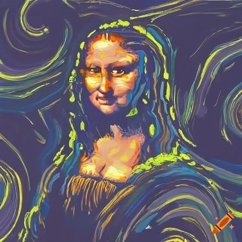 Artistic rendition of mona lisa with swirling colors and expressive