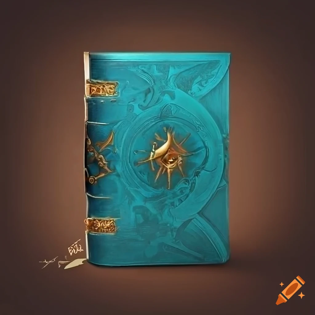 Leather bound research tome on a desk in fantasy art style