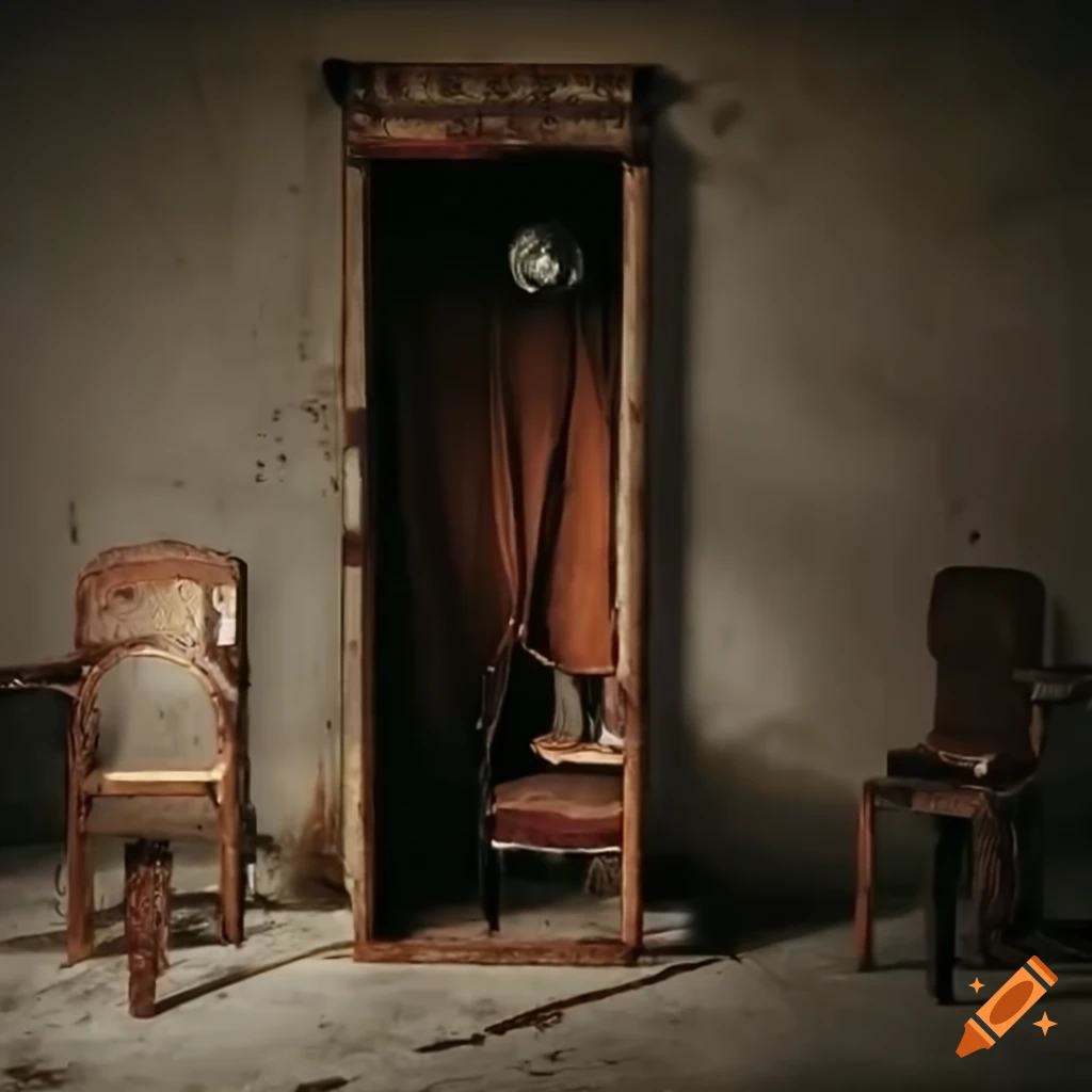 Prison cell decor with cot, rusty shower, and razor blade in a cube