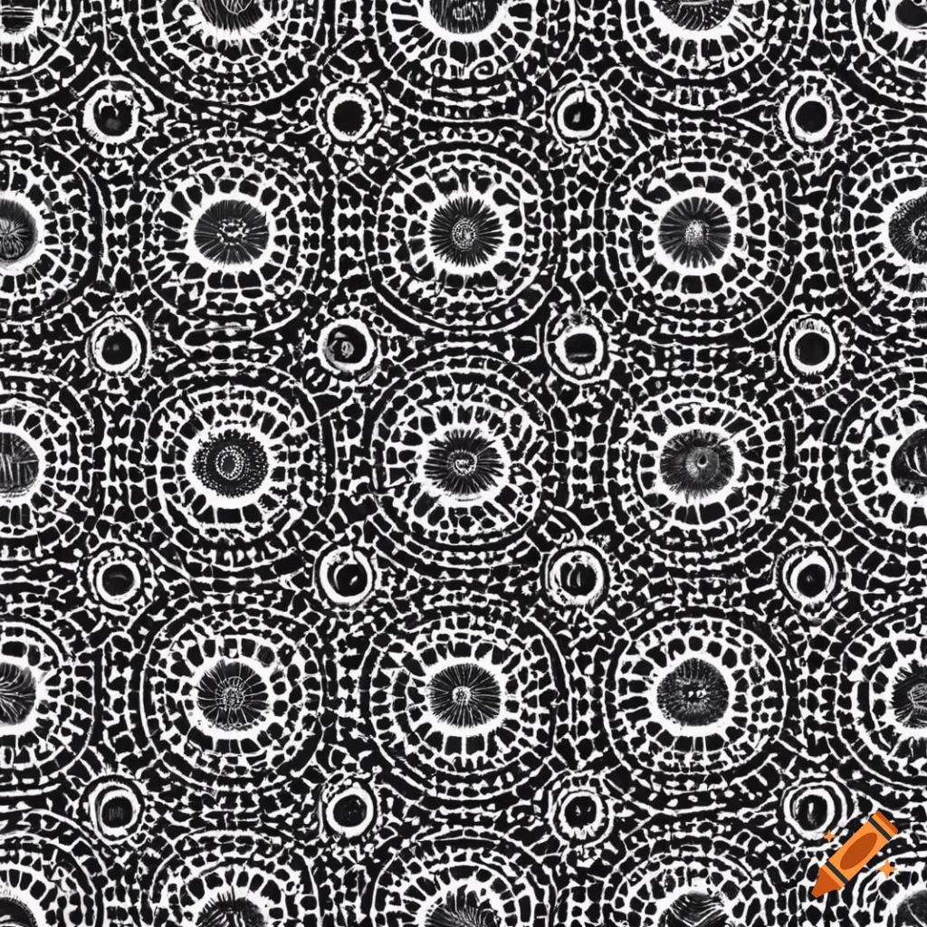Modern geometric pattern with abstract shapes and floral elements inspired by Yayoi Kusama