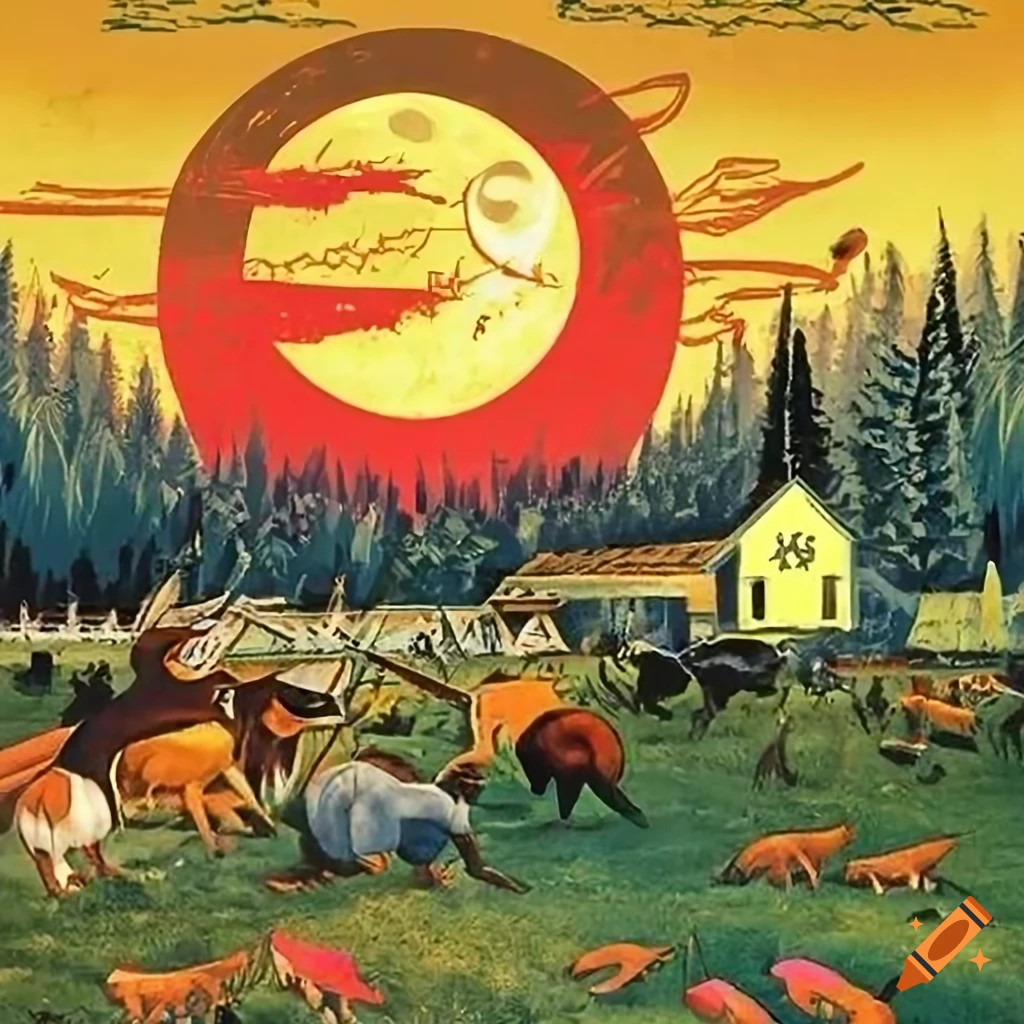 Vintage Soviet farm and wildlife propaganda poster with Moon, Forest ...