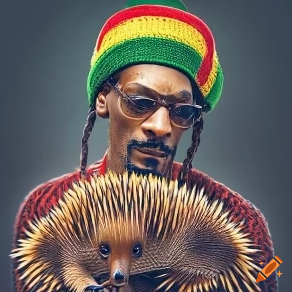 Echidna wearing a rasta hat with Snoop Dogg