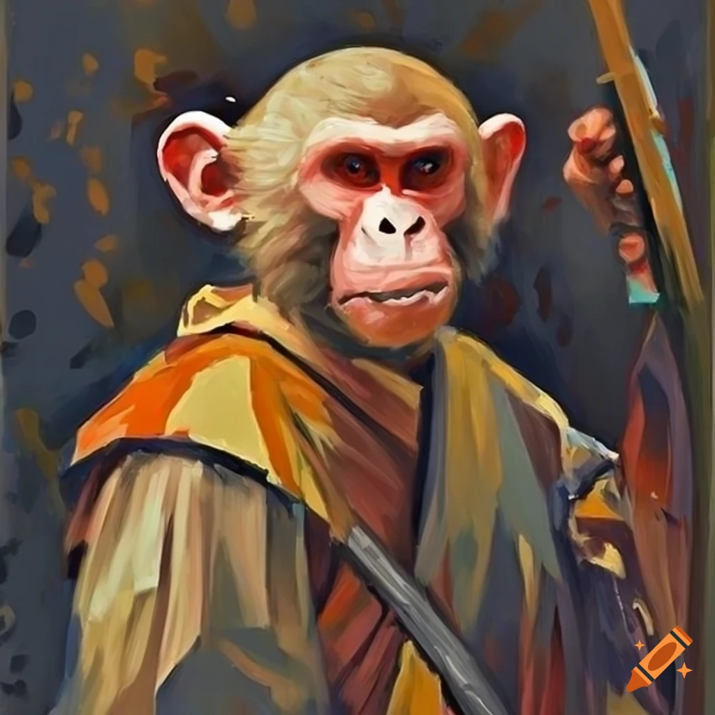 Palette knife painting of a Japanese warrior monkey as splash art