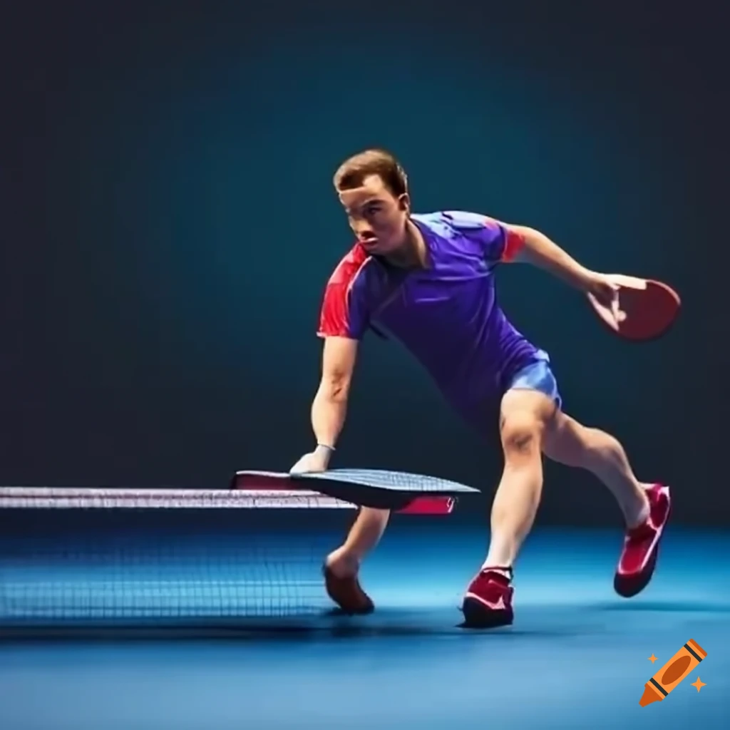 Table tennis player delivering a strong forehand topspin finisher