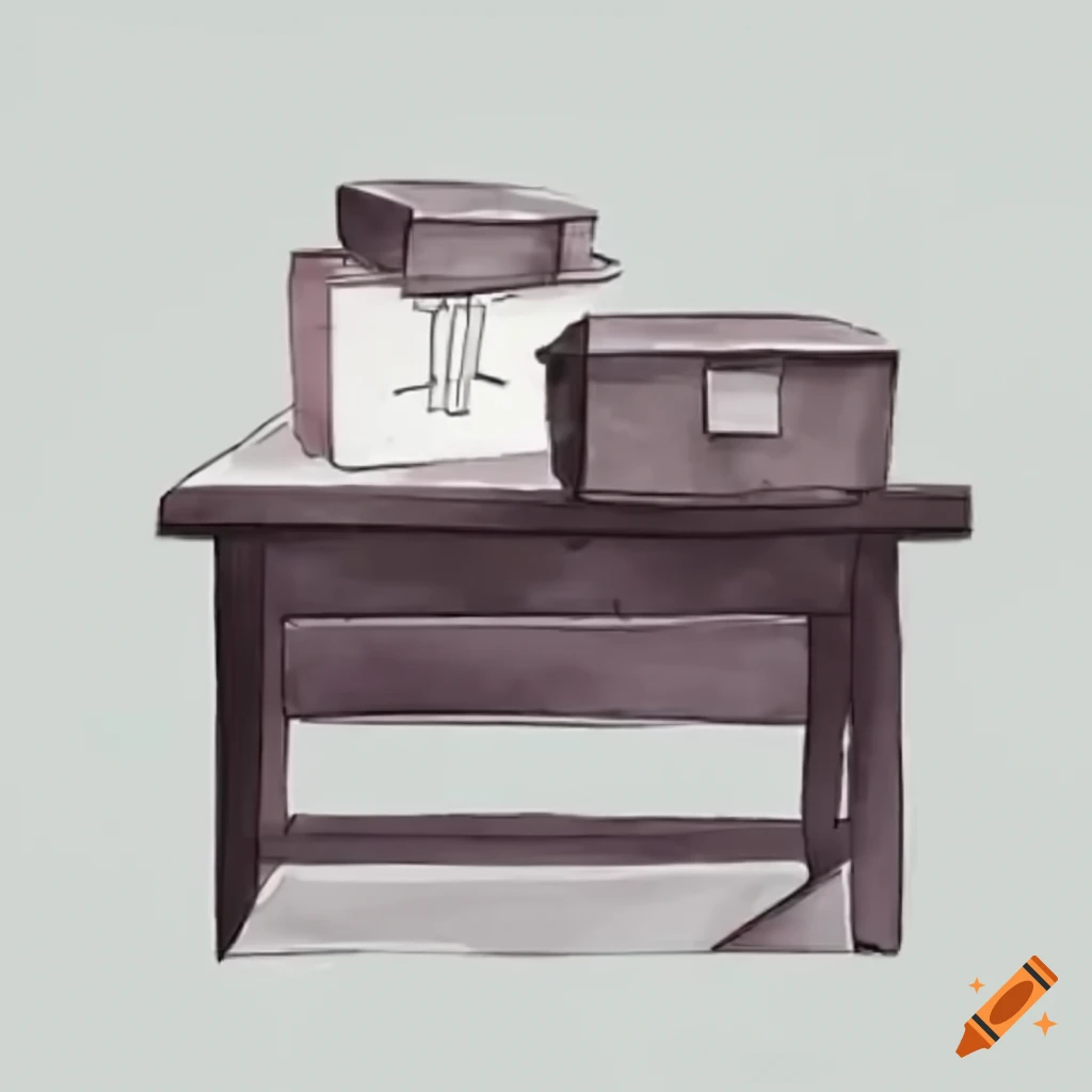 Black and white classroom with tables, a ballot box, and a person handing a paper