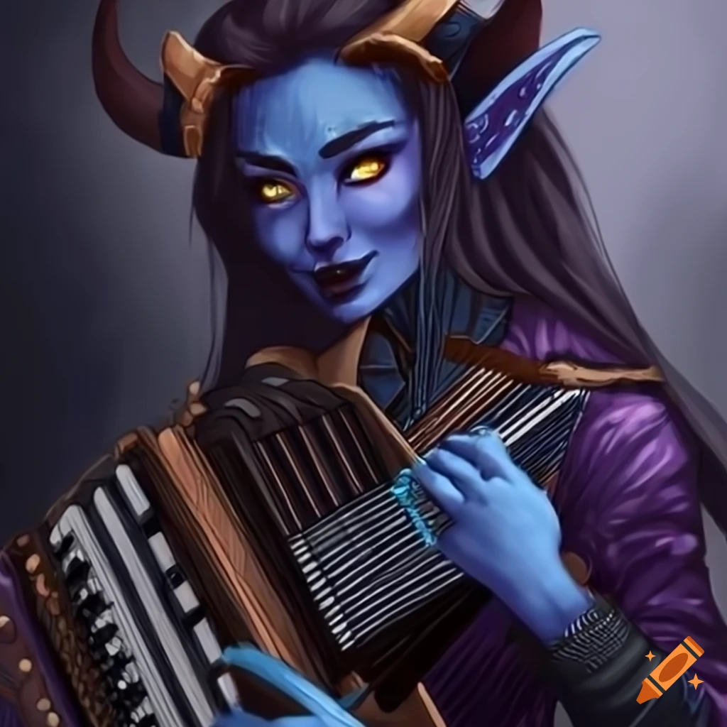Female bard tiefling playing accordion