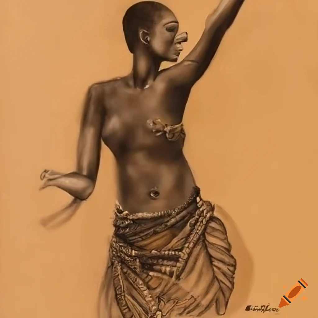 Charcoal art of African tribal woman dancing in traditional style