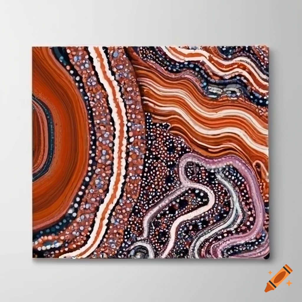 Abstract Aboriginal artwork with wave patterns in rustic style