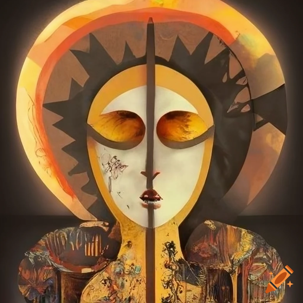 Abstract collage inspired by the sun in a medieval style
