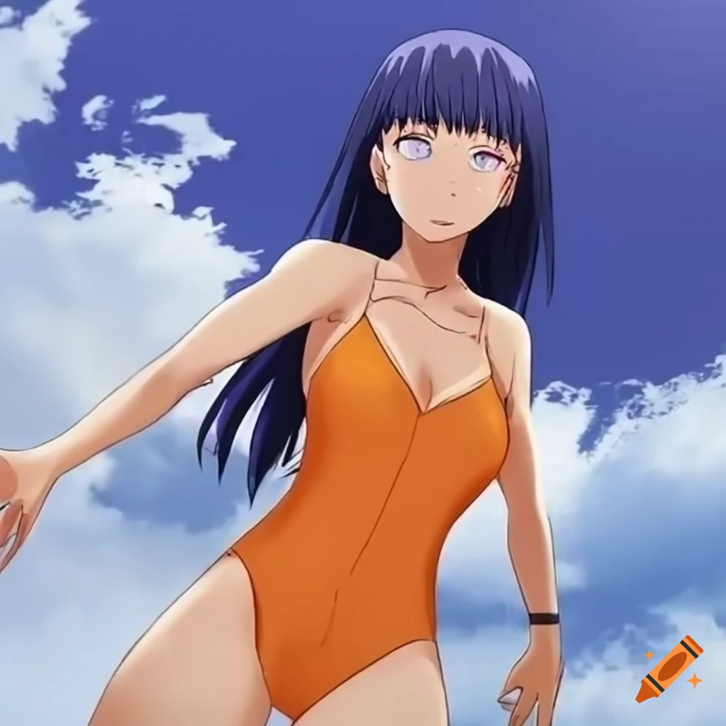 Hinata Hyuga in an orange swimsuit