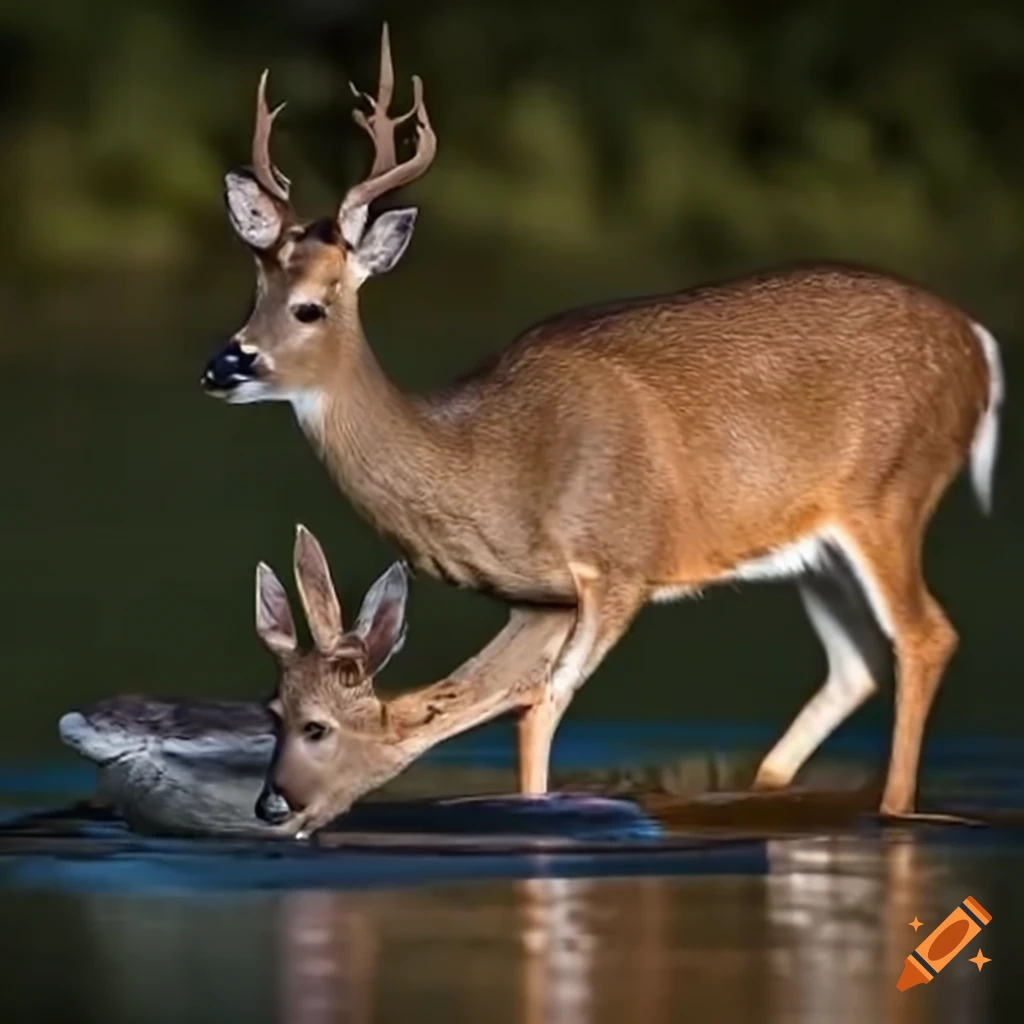Deer drinking from a birdbath