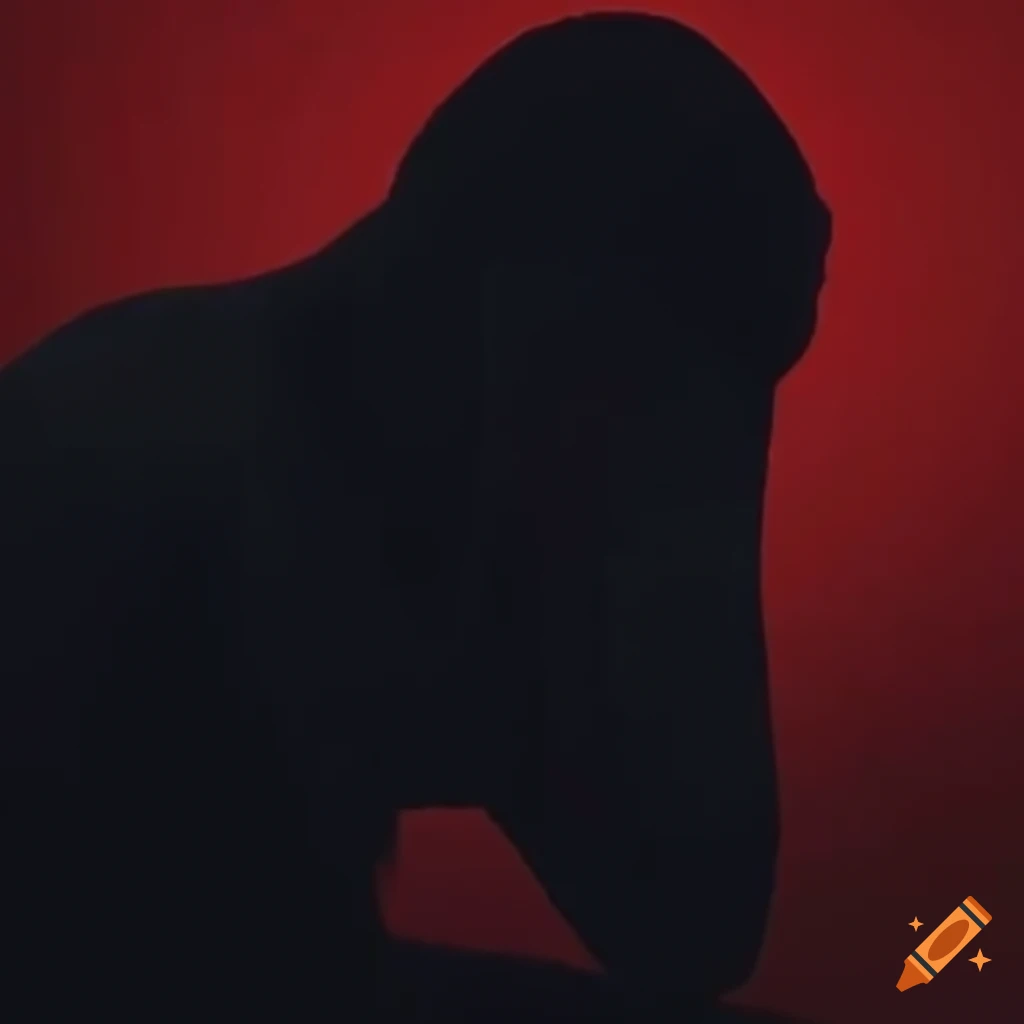 Person crying in solitude against a red background