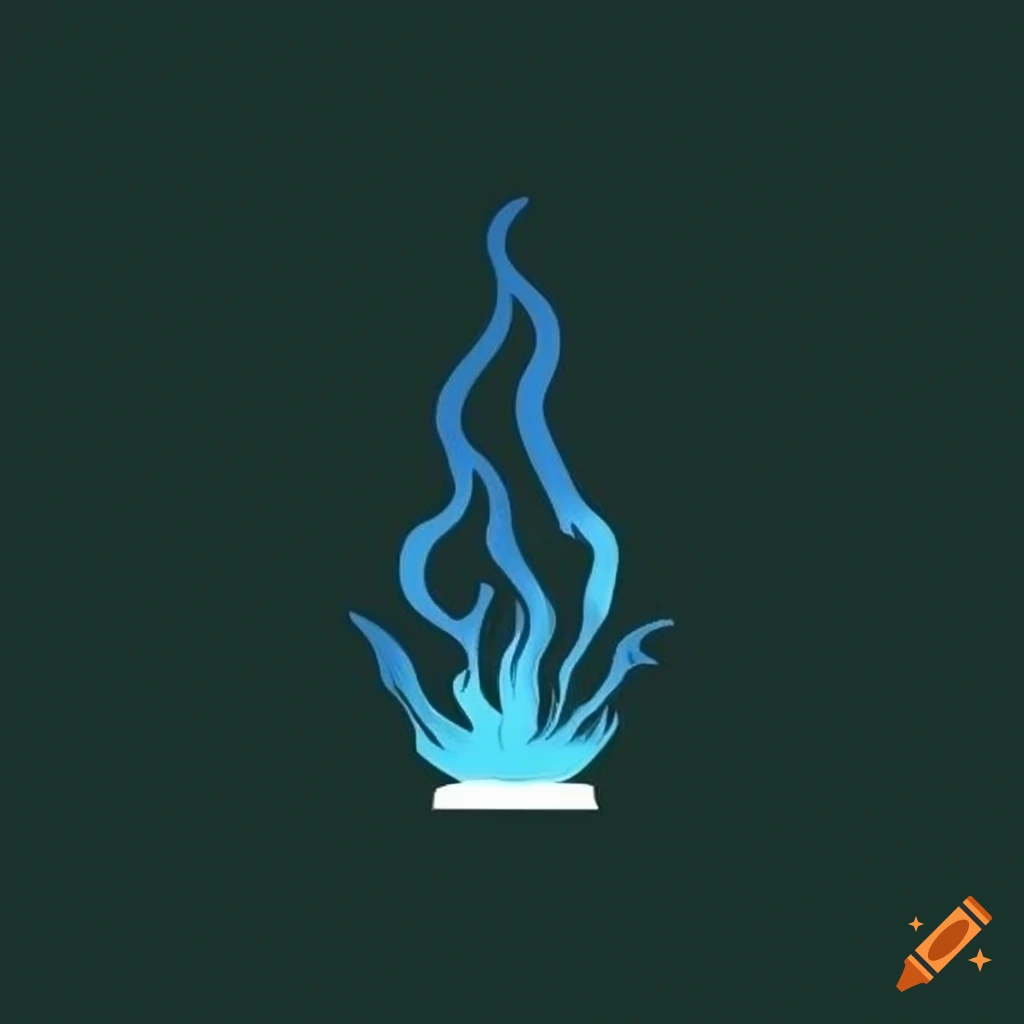 Simple blue flame campfire logo on a viridian background with a medieval feel