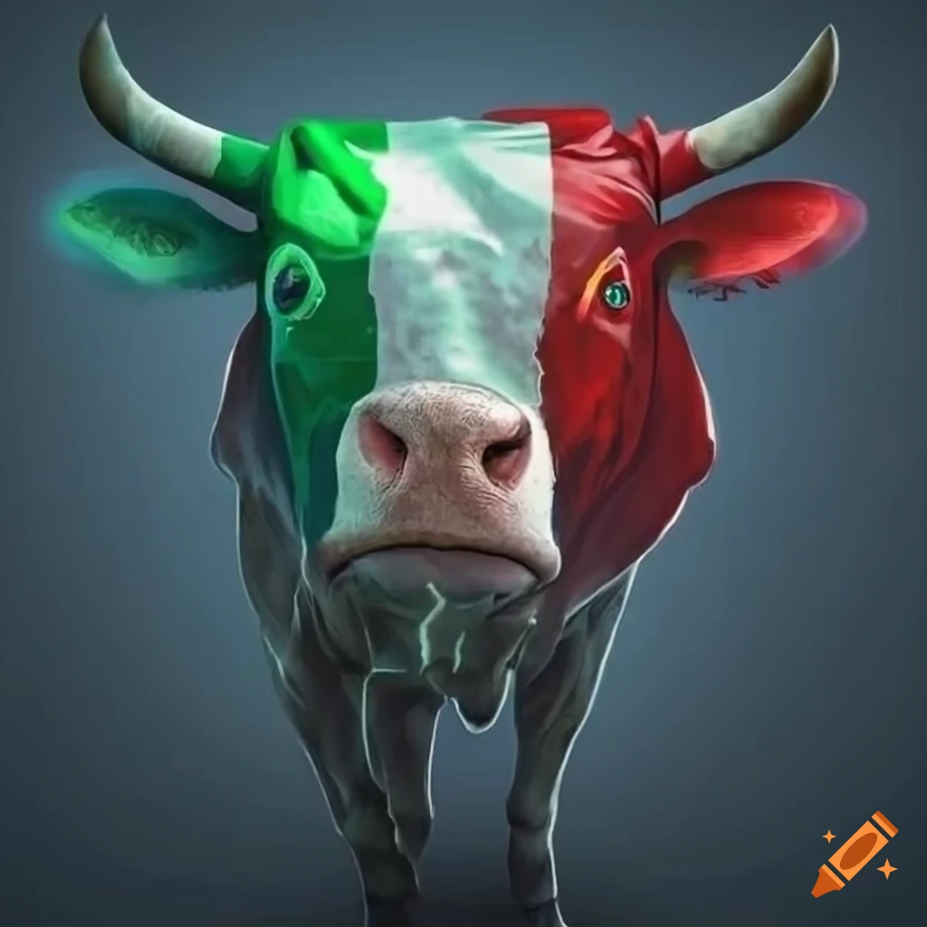 Cool gaming cow with Italian flag and mafia spaghetti in a computer background