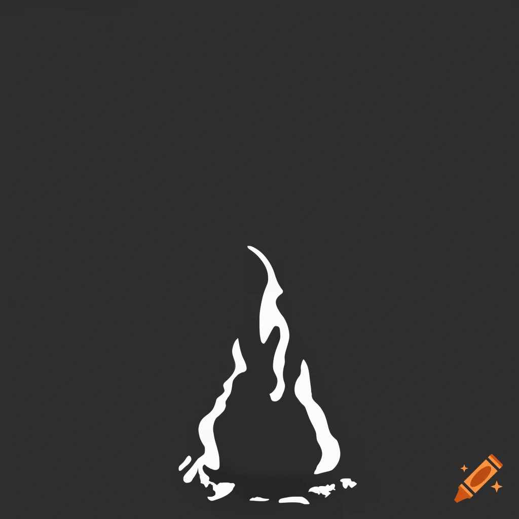 Silhouette of a simple campfire in black and white