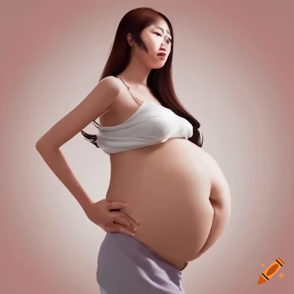 Pregnant Asian woman with a round belly