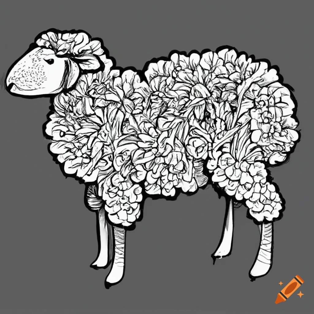 Sheep next to lion pencil drawing