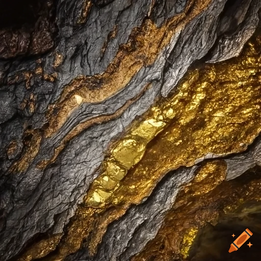 Gold mineral vein running through stone