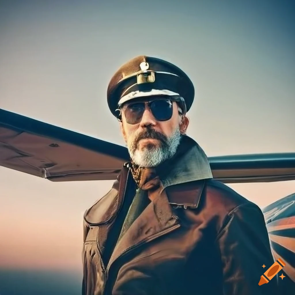 Pilot in aviator shades and leather jacket next to a Cessna airplane
