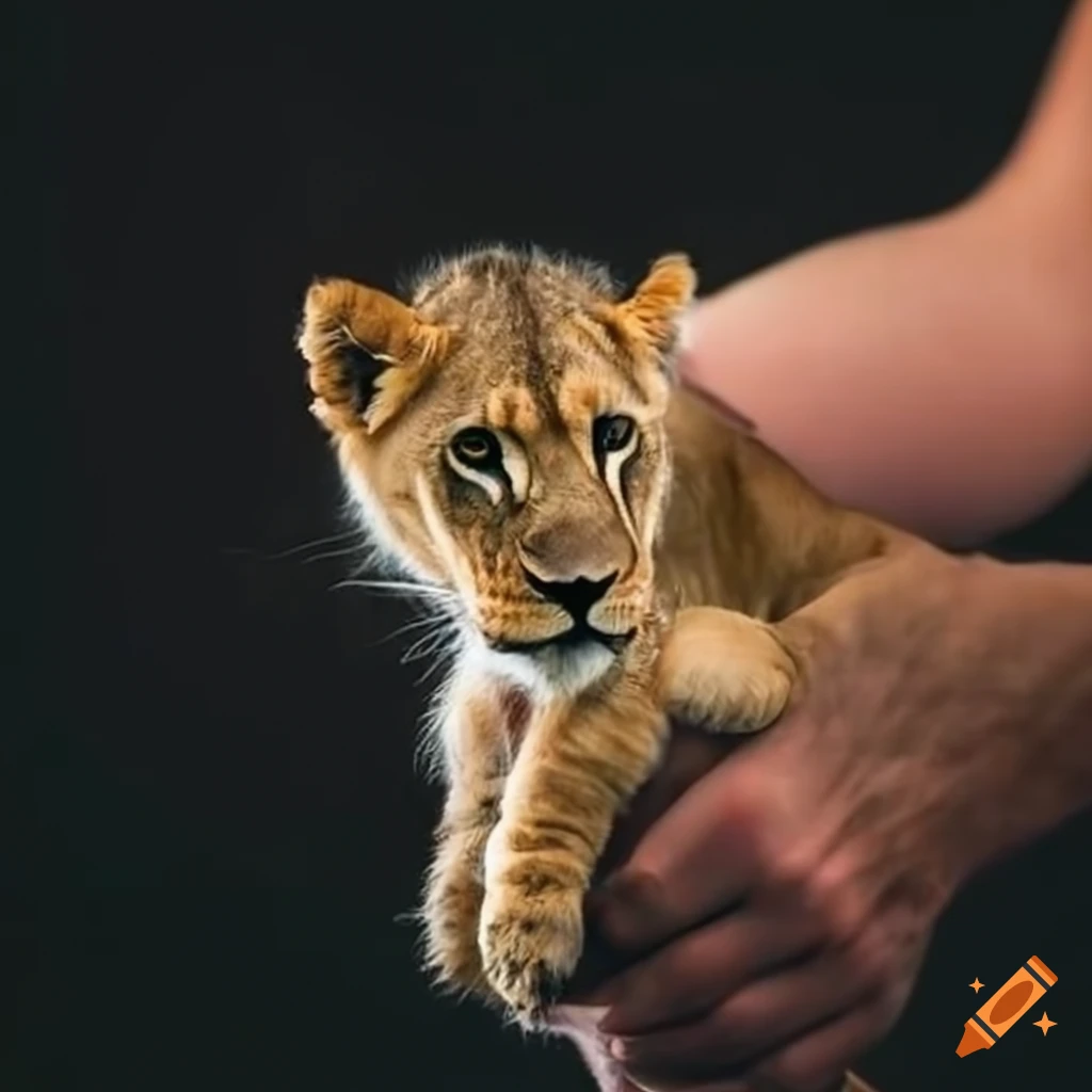 Hand holding a little lion