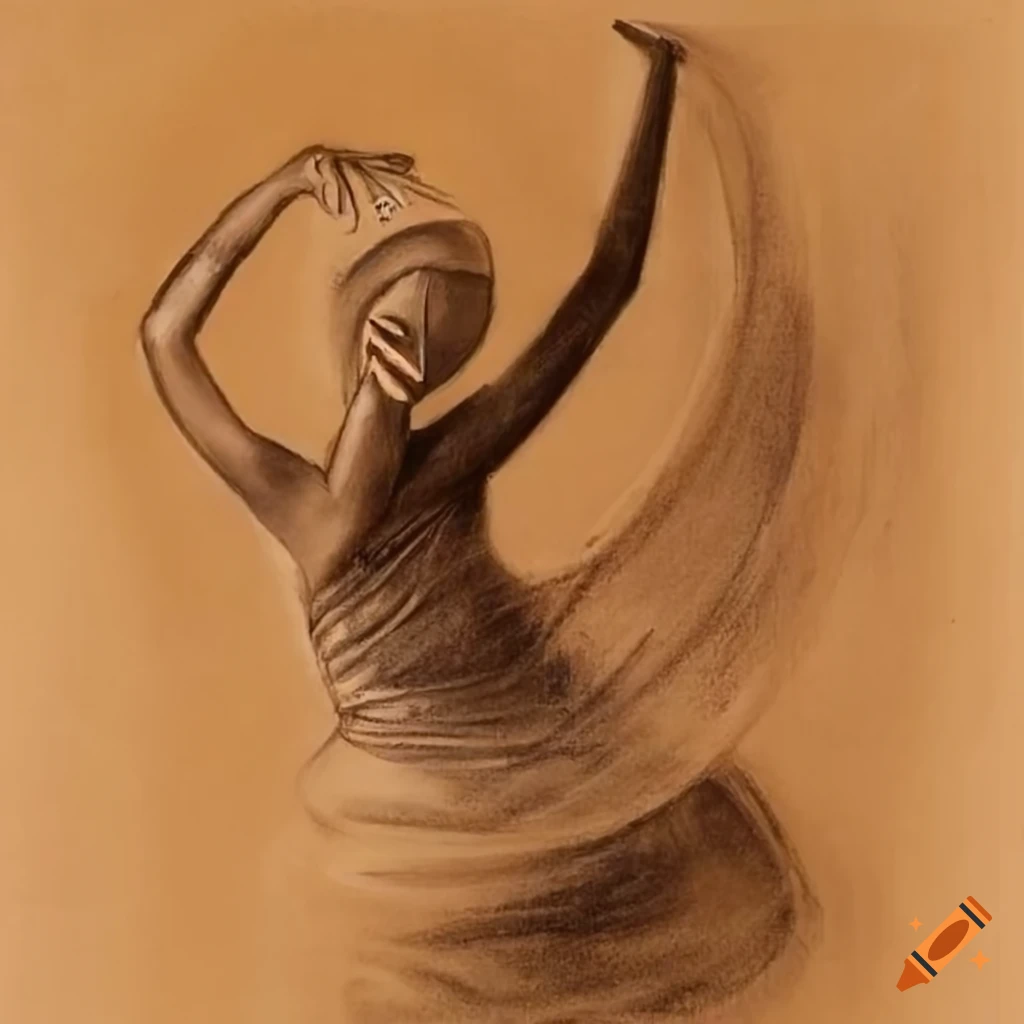 Charcoal art of African tribal woman dancing in traditional style