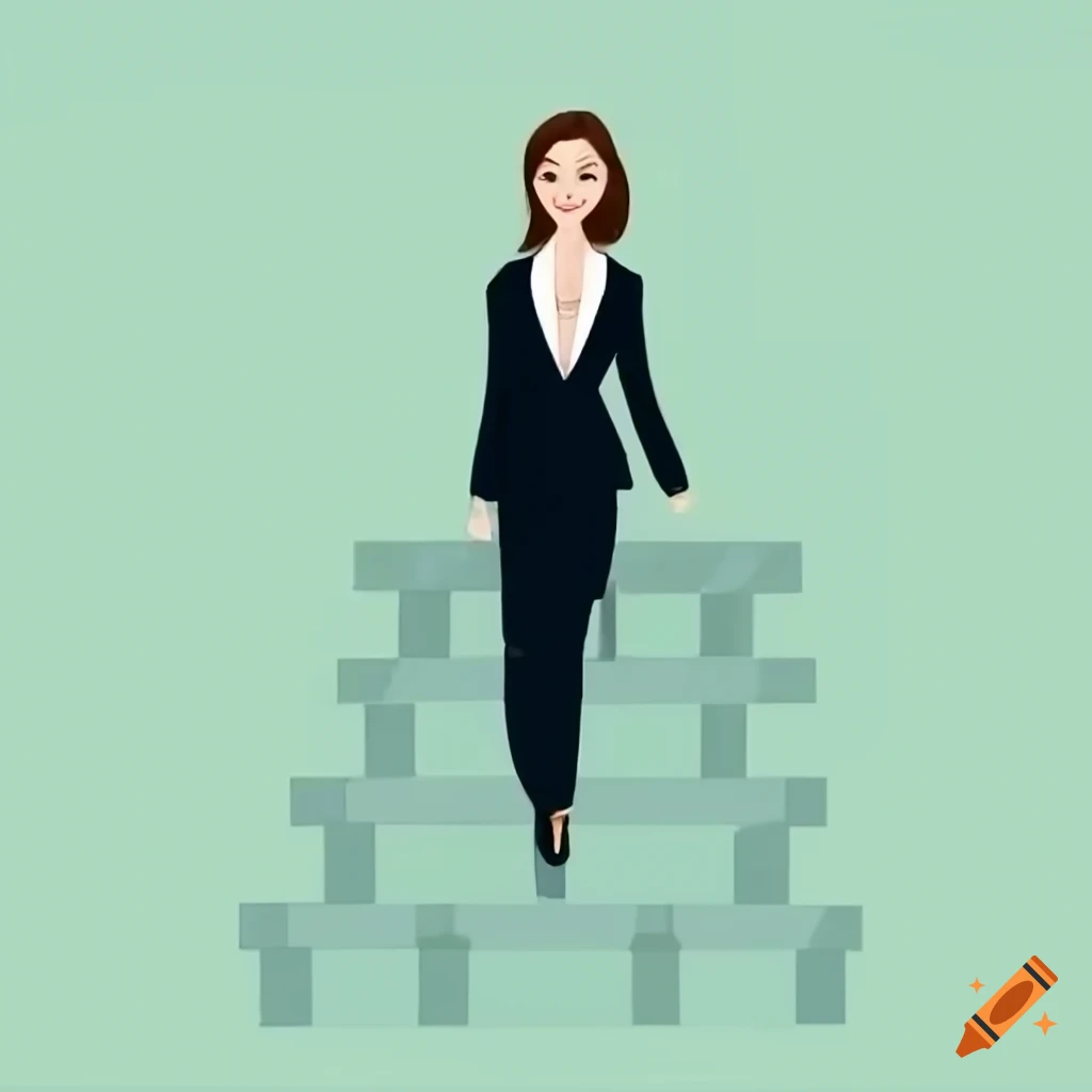 Woman in business suit walking up stairs