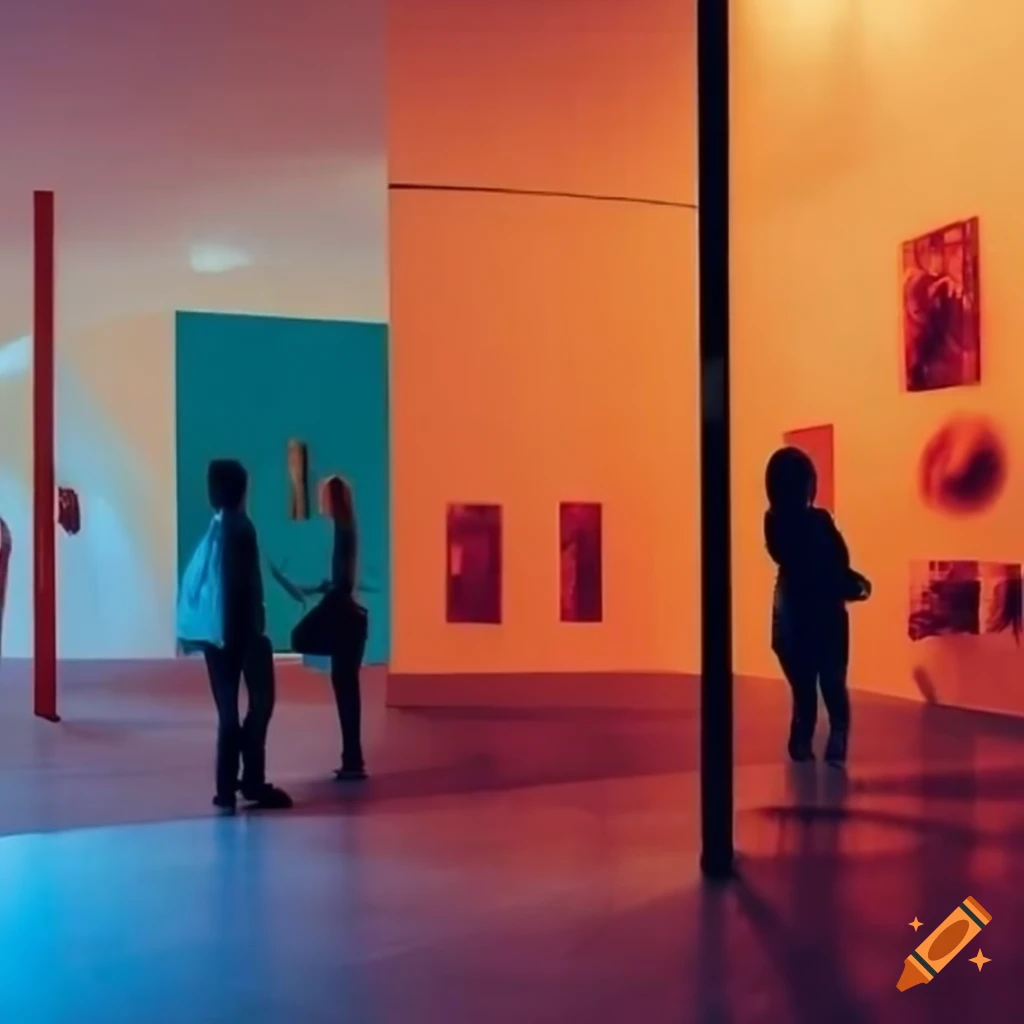 Crowd admiring art installations at contemporary art festival