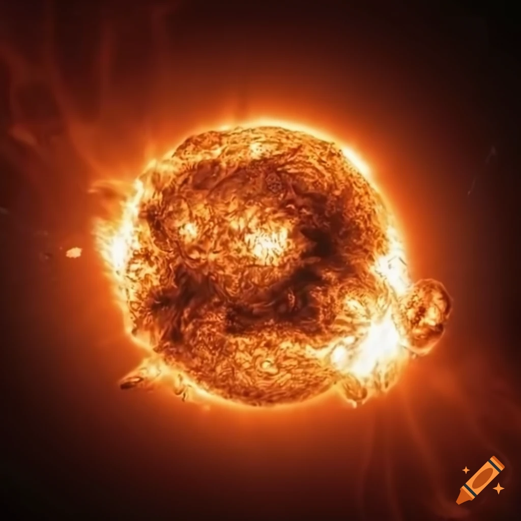 Close-up of intricate sunspots and solar flares on the sun
