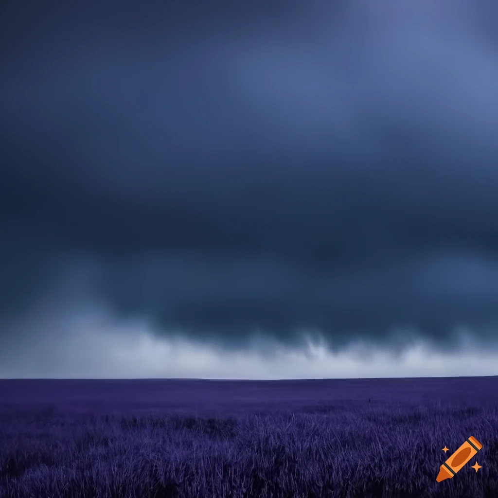 Dark blue and lilac field with a shadow wearing a cloak in the center