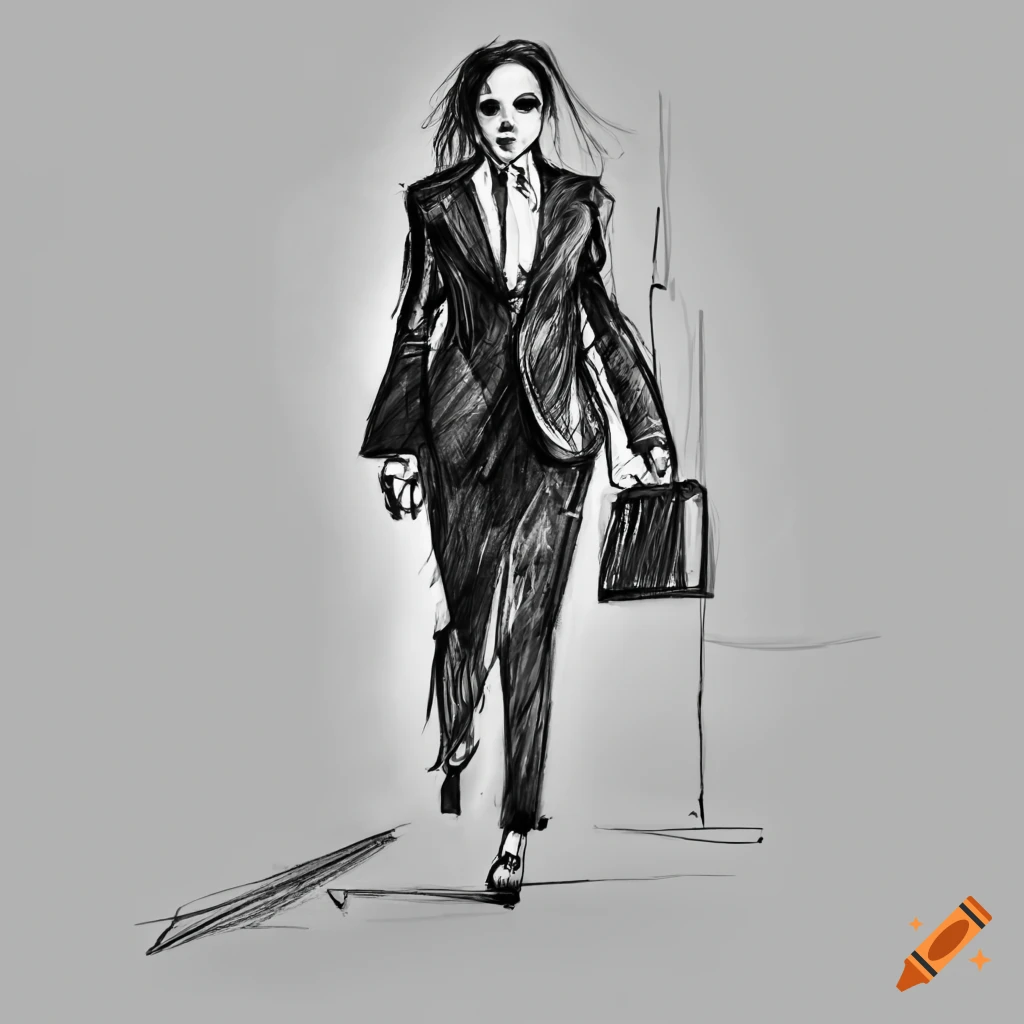 Woman in business suit walking up stairs
