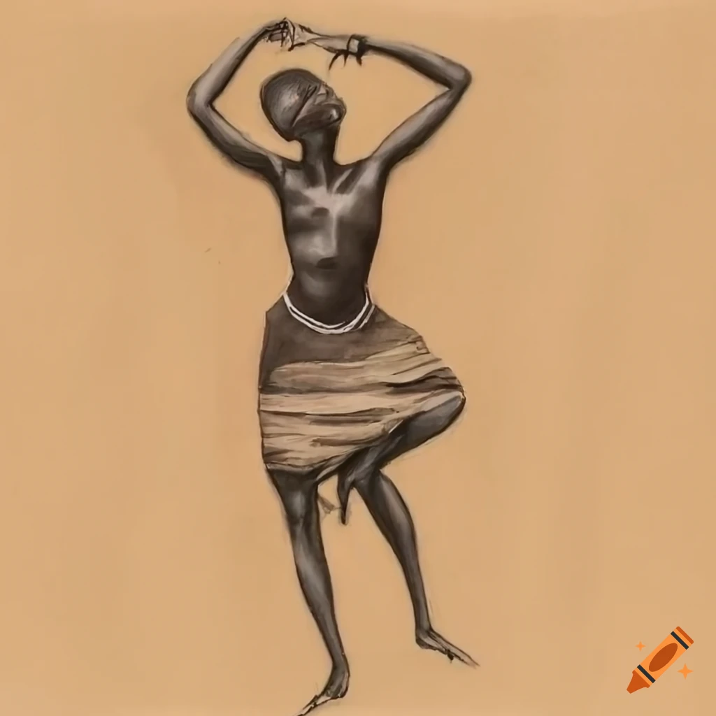 Charcoal art of African tribal woman dancing in traditional style