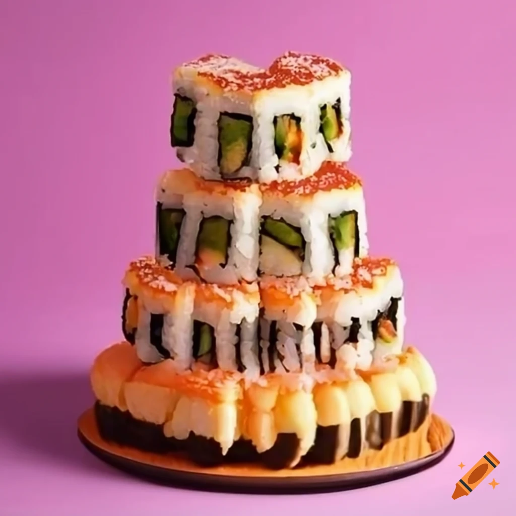 Birthday cake made of sushi rolls in San Francisco
