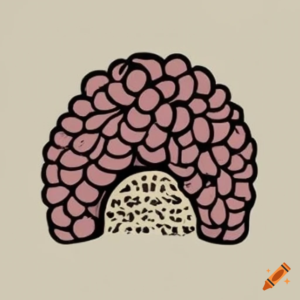 Minimalistic linocut of a grape-shaped pizza oven